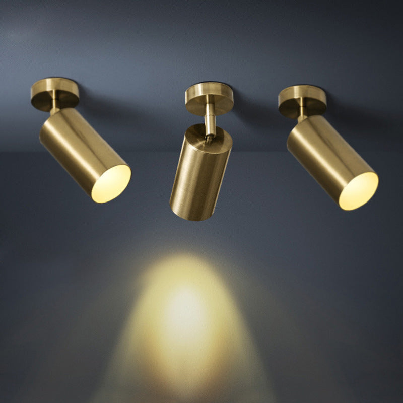 Nubuked Moderno Gold Cylinder Spotlight Background Flush Mount Ceiling Light, Metal