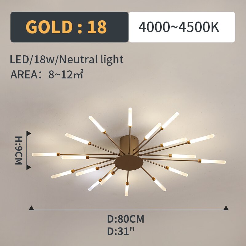 Kovon Flush-Mount Ceiling Light Fireworks, Black/Gold-Neutral Decor
