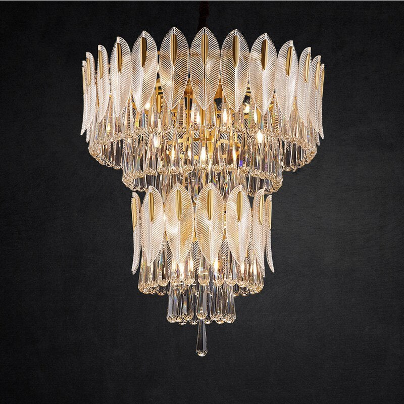 Jusaras Luxury Feather Crystal Chandelier, Living Room