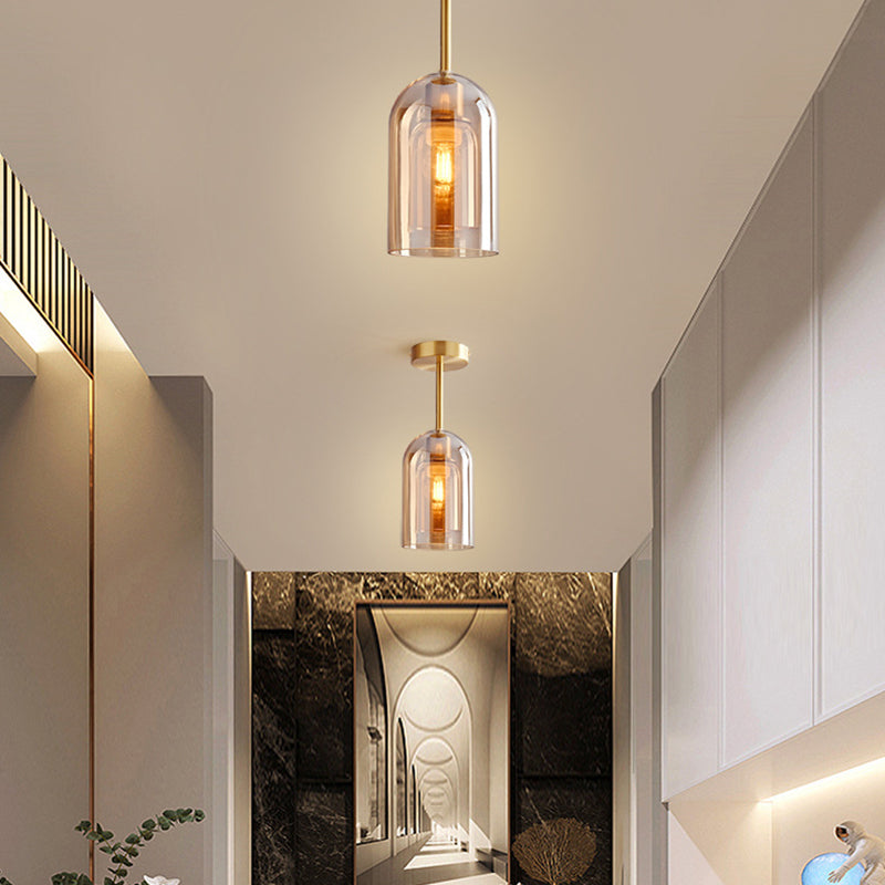 Kuturar Modern Cylinder Semi-Flush Mount Clear Glass Ceiling Light, Cognac/Grey