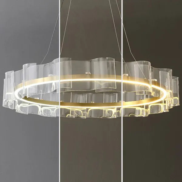 Pebamon Creative Ring Metal/Arcylic Pendant Light, Gold