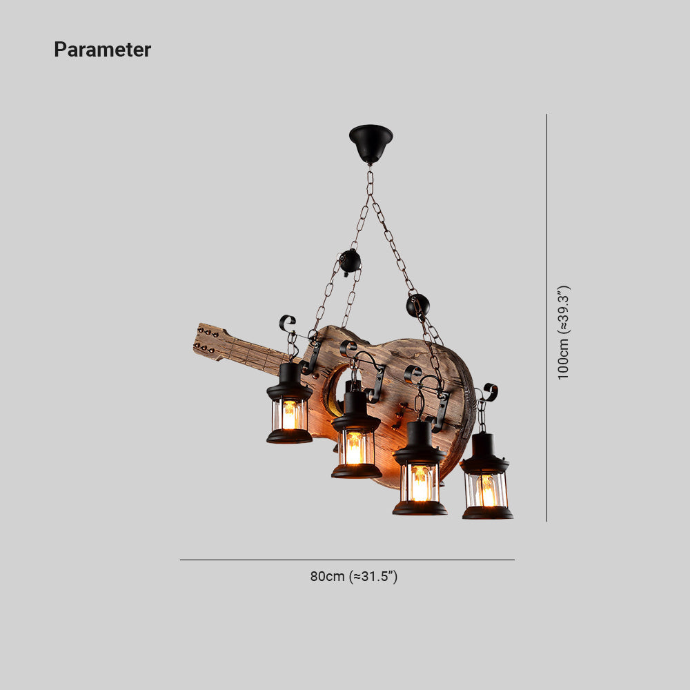 Buluten Retro Guitar Metal & Wood Pendant Light, 4 Heads