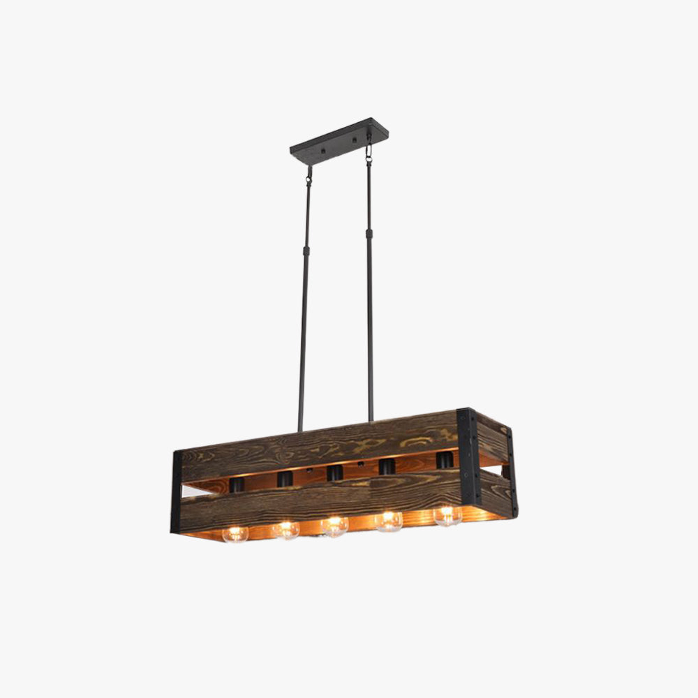 Finubit Retro Rectangular Metal & Wood Pendant Light, 5 Heads, 2 Style