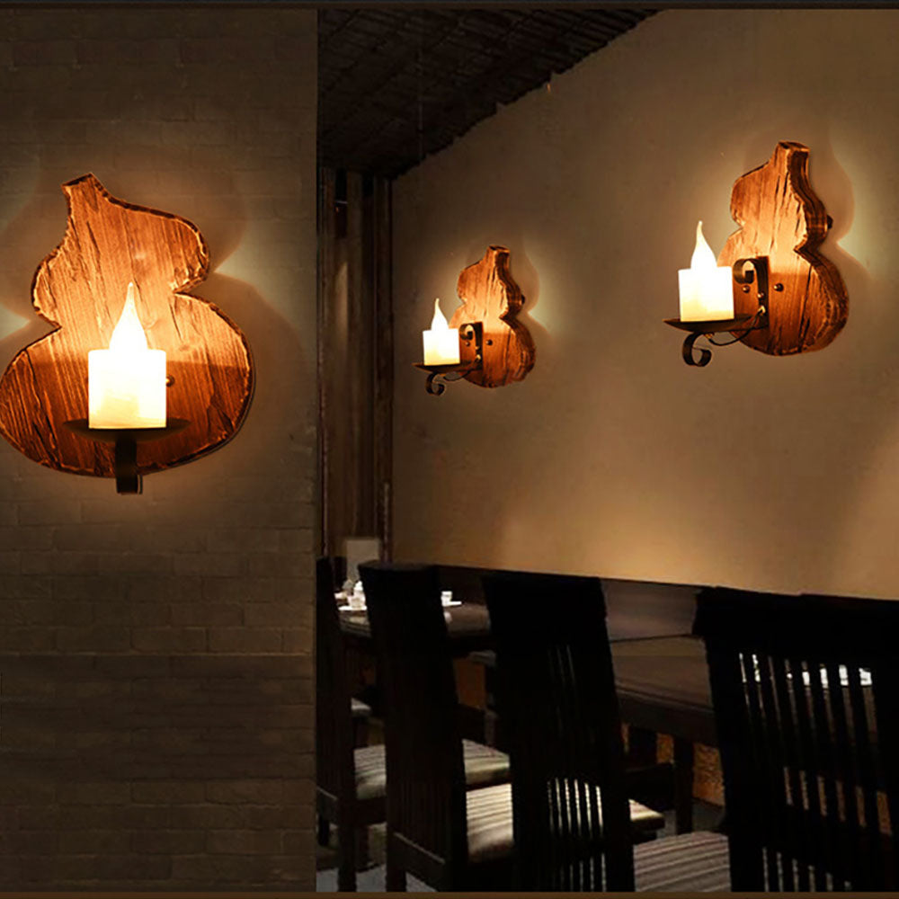 Zulubar Wall Lamp Cucurbits/Candle Vintage, Wood/Metal, Dining Room
