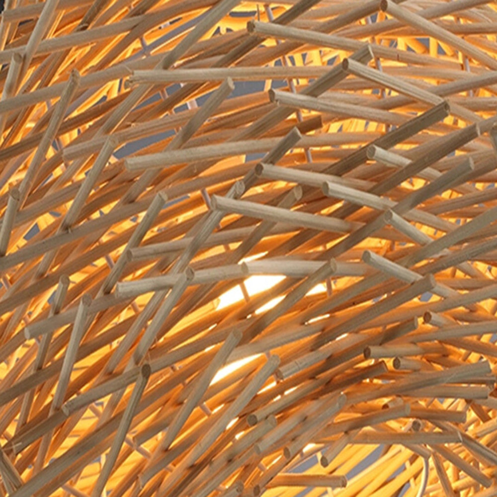 Papeneso Wooden Bird Nest Rattan Pendant Light, Brown/Wood