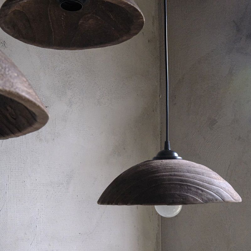 Netekud Modern LED Pendant Light Brown Wood Living Room Bedroom