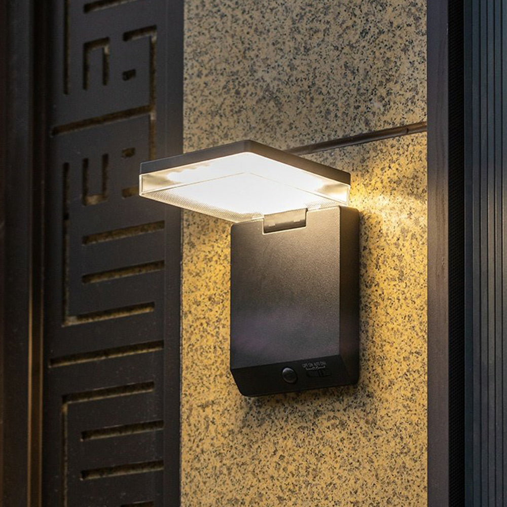 Zibekun Modern Minimalist Right-Angle Sensor Solar Waterproof Outdoor Wall Lamp, Black