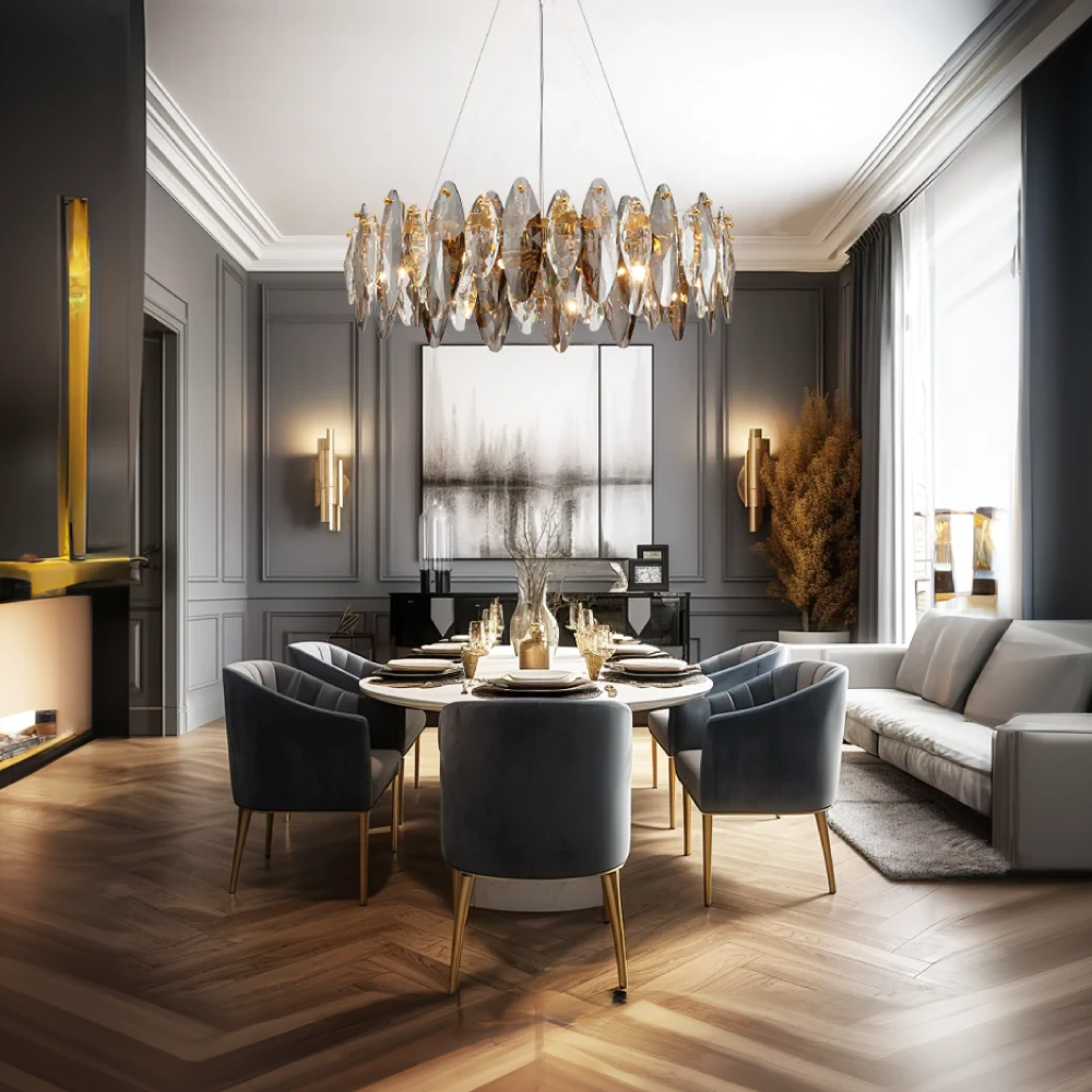 Wadotor Crystal Chandelier LED Elliptical Glass/Metal Gold Living Room