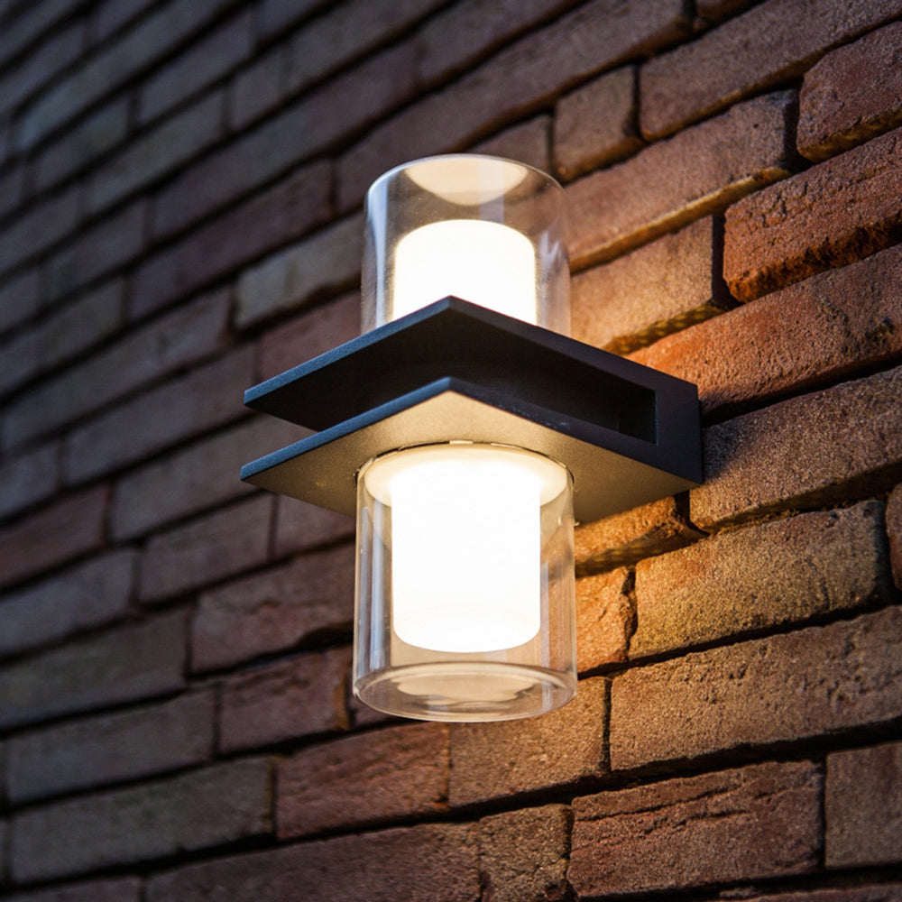 Gabapon Modern Cylindrical Metal Outdoor Wall Lamp With 2 Heads, Black