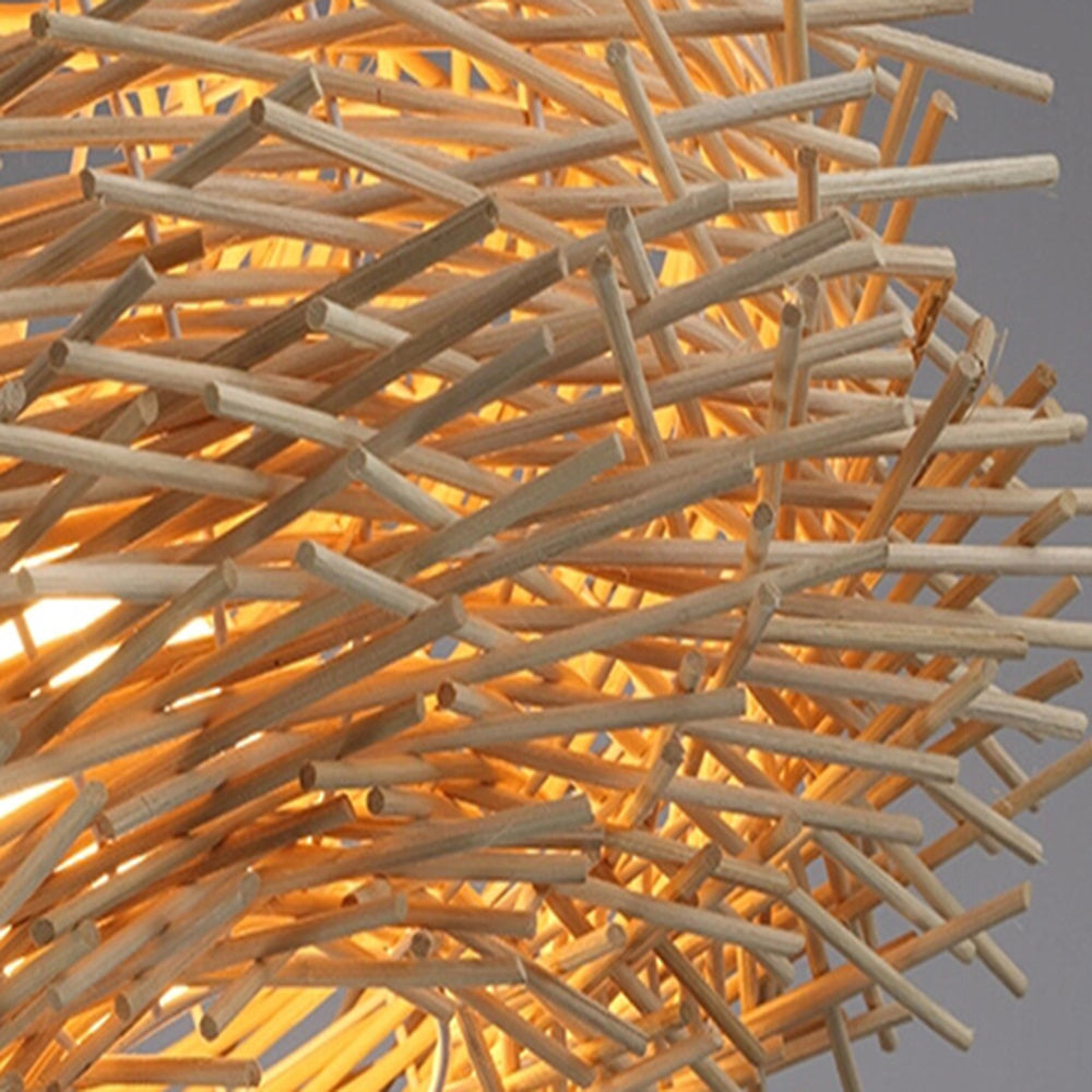 Papeneso Wooden Bird Nest Rattan Pendant Light, Brown/Wood