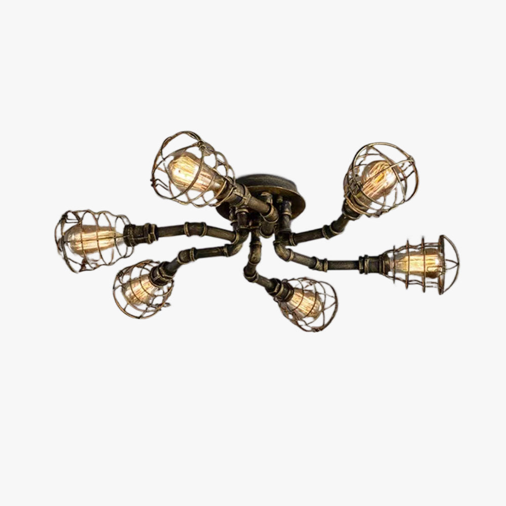Watopet Industrial Flush Mount Ceiling Light, Black/Brass
