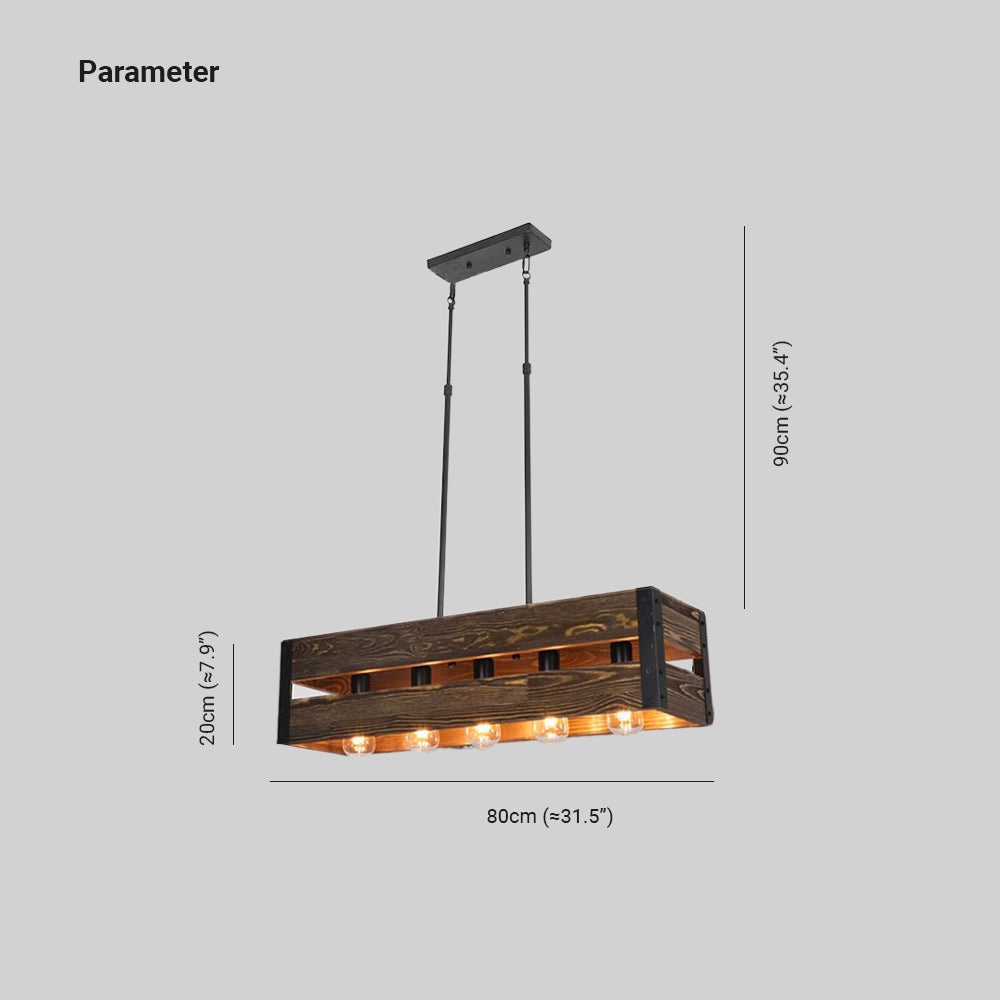 Finubit Retro Rectangular Metal & Wood Pendant Light, 5 Heads, 2 Style