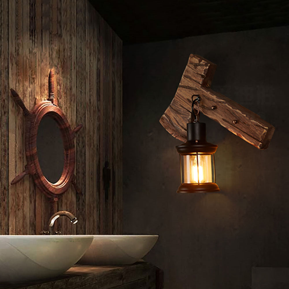 Tebudek Wall Lamp Hammer Shape Vintage, Wood/Metal, Bedroom
