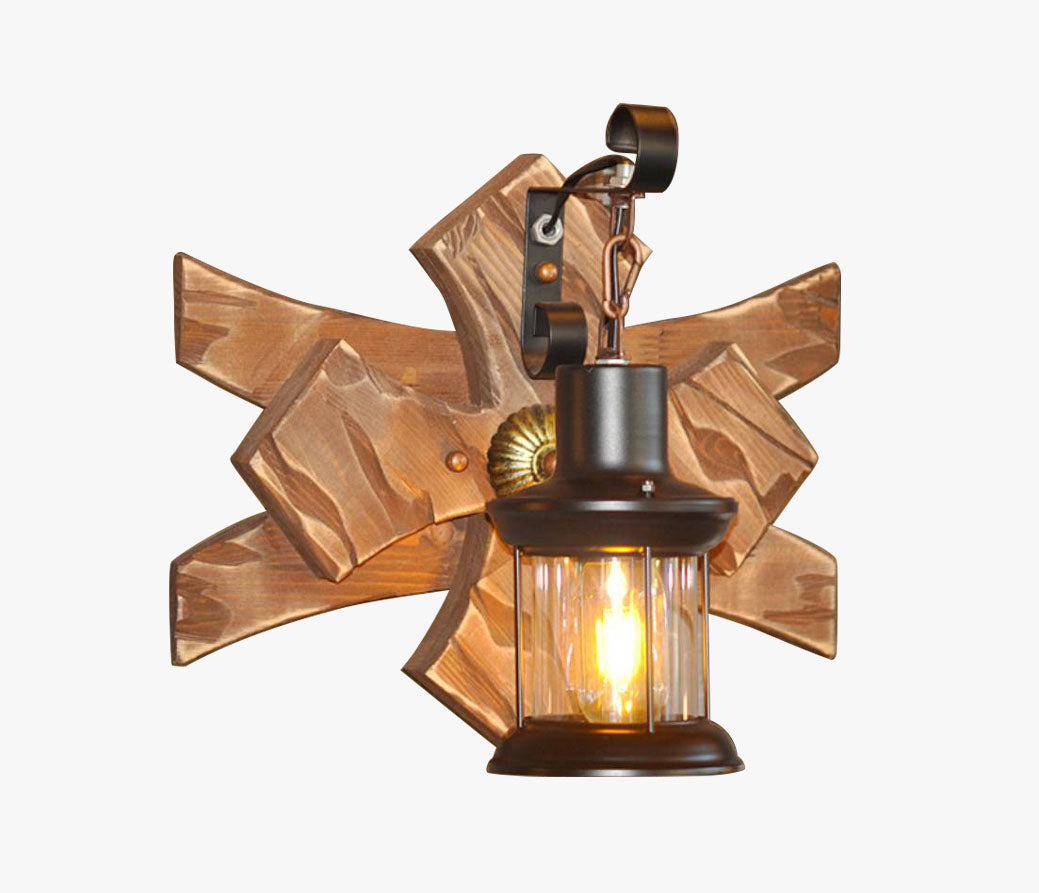 Vasekin Vintage Candle & Lantern LED Wall Lamp, Wood/Metal, Gold, Bedroom