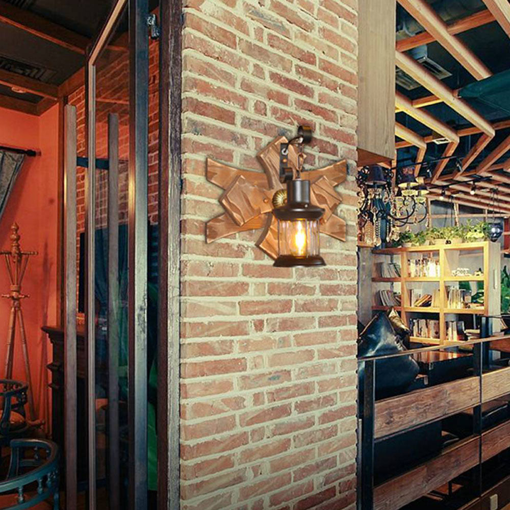 Vasekin Vintage Candle & Lantern LED Wall Lamp, Wood/Metal, Gold, Bedroom