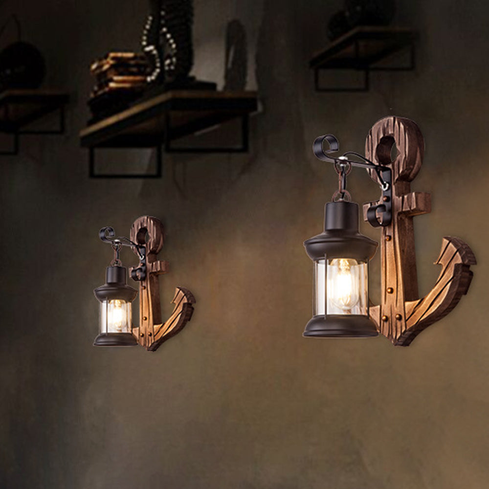 Ceturan Anchor Lantern Wall Lamp, Vintage/Antique, Wood, Bedroom