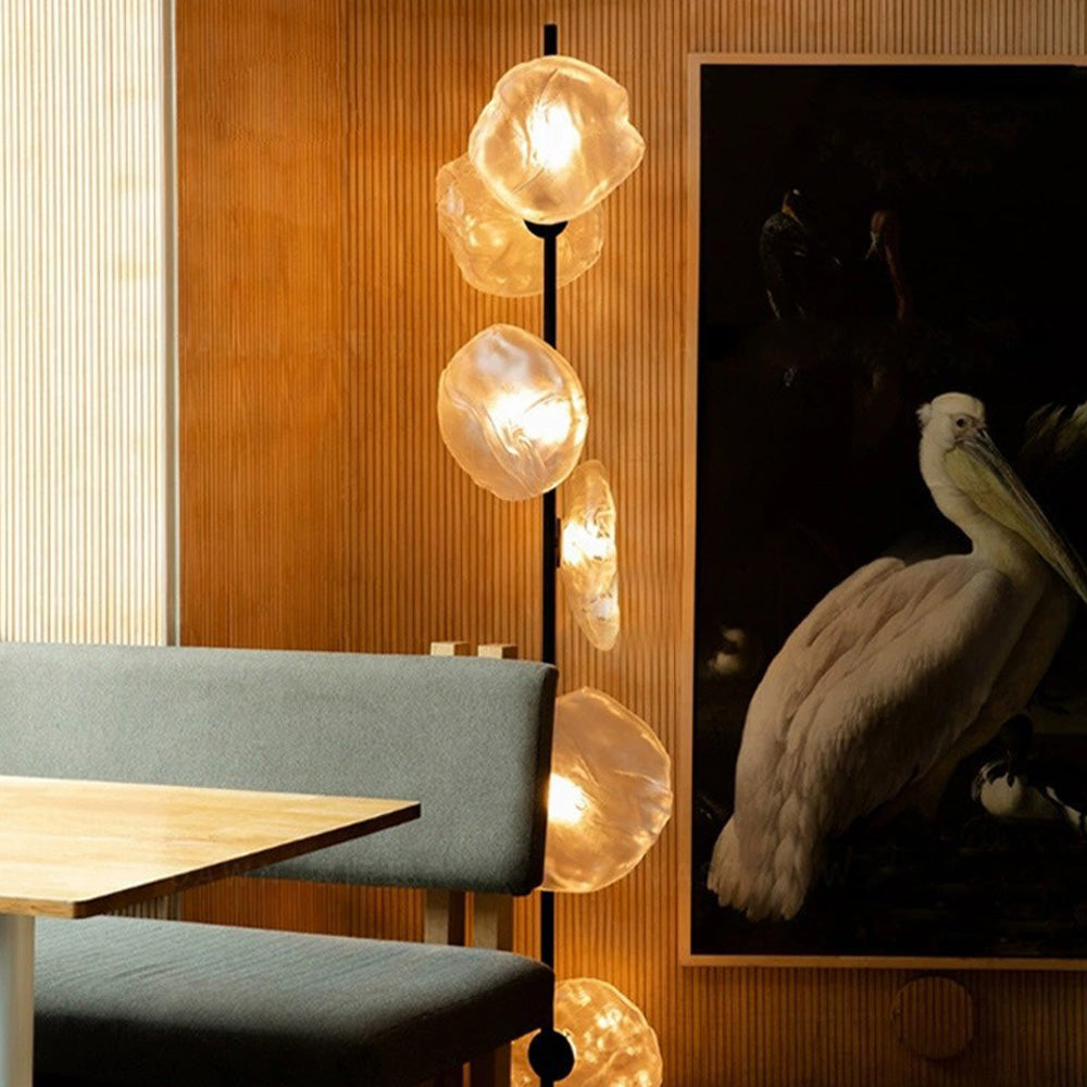 Kokatem Luxury Flower Metal/Glass Floor Lamp, Black/Gold/Grey