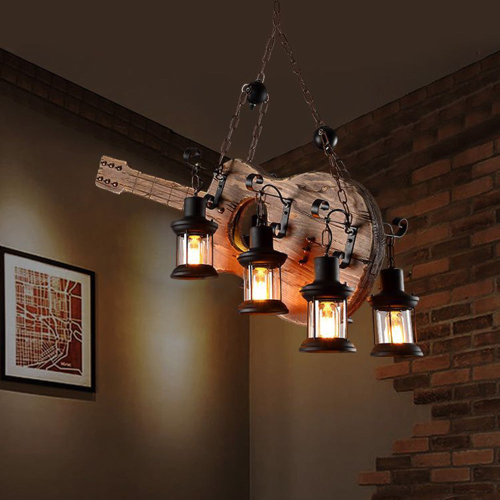 Buluten Retro Guitar Metal & Wood Pendant Light, 4 Heads
