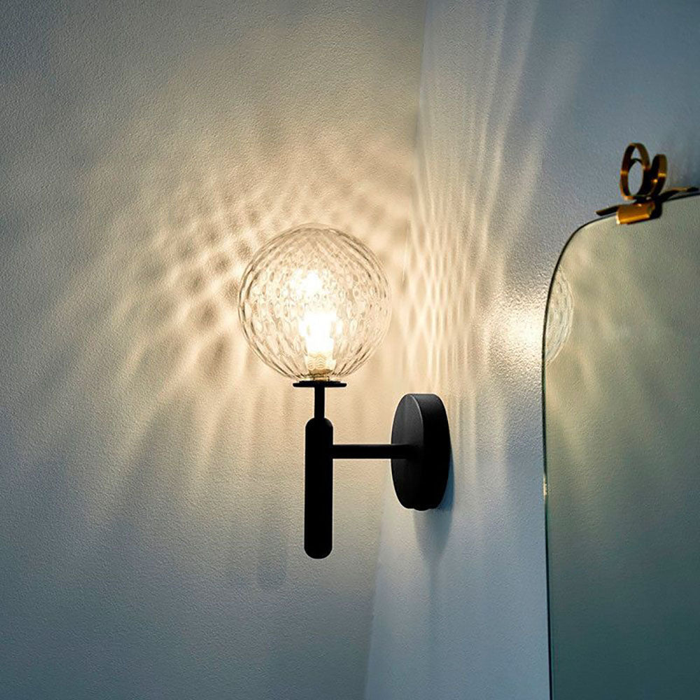 Solivas Wall Lamp Modern Globe, Metal/Glass, Black/Gold, Hallway