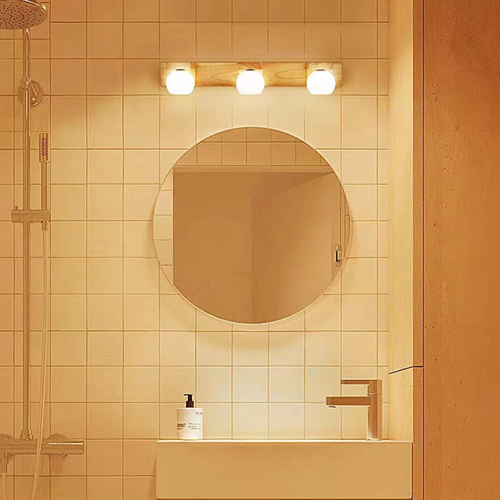 Filusar Wooden Ball Mirror Front Vanity Wall Lamp, Log Color
