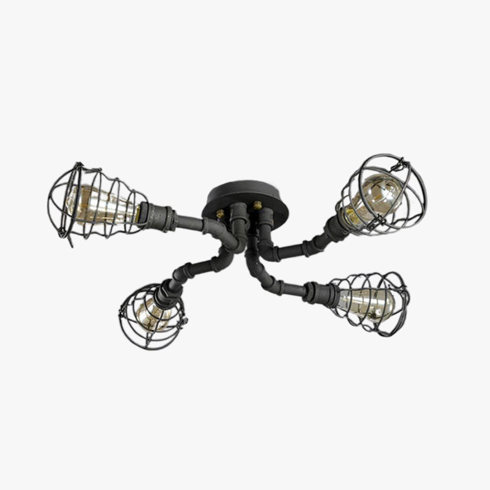 Watopet Industrial Flush Mount Ceiling Light, Black/Brass