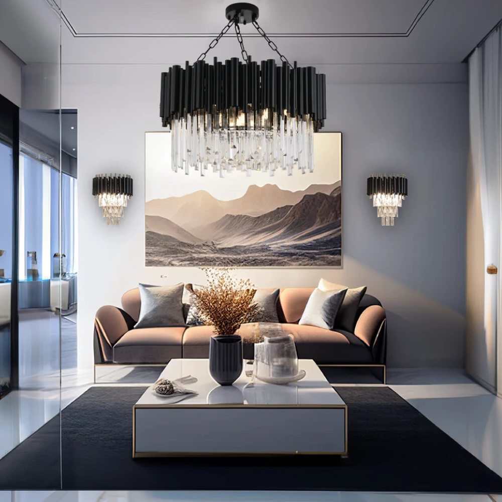 Bomuver Industrial Cylindrical Crystal/Metal Chandeliers Black Living Room