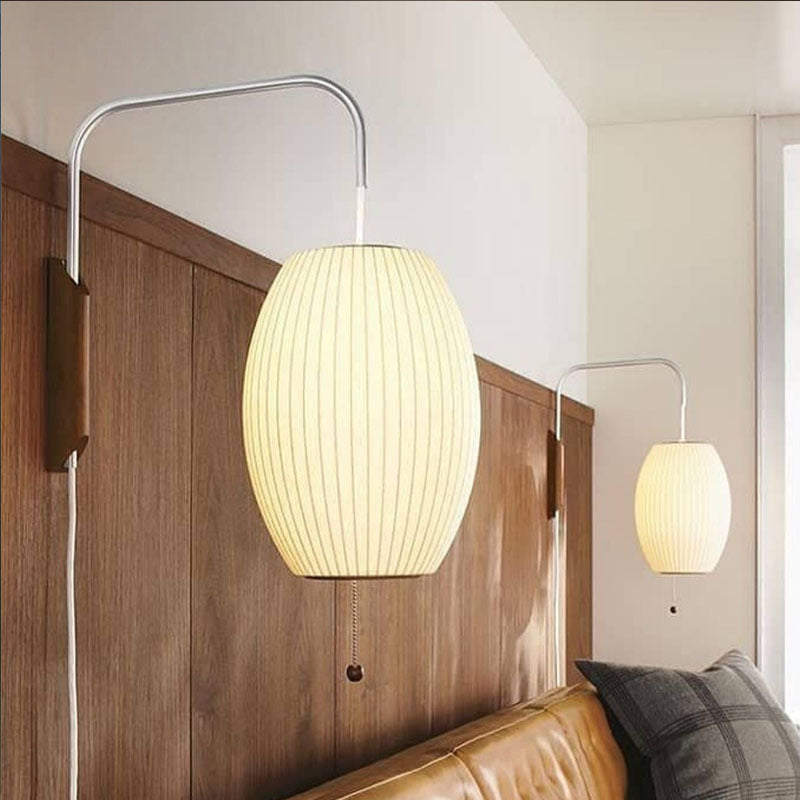 Gipepute Indoor Wall Lamp Wood Living Room Modern Fabric Round