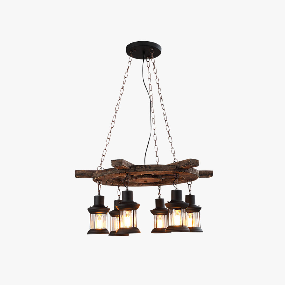 Mopukud Retro Rudder Metal & Wood Pendant Light, 6 Heads