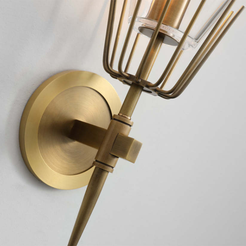 Kivisok Vintage Lantern Glass Wall Lamp, Gold