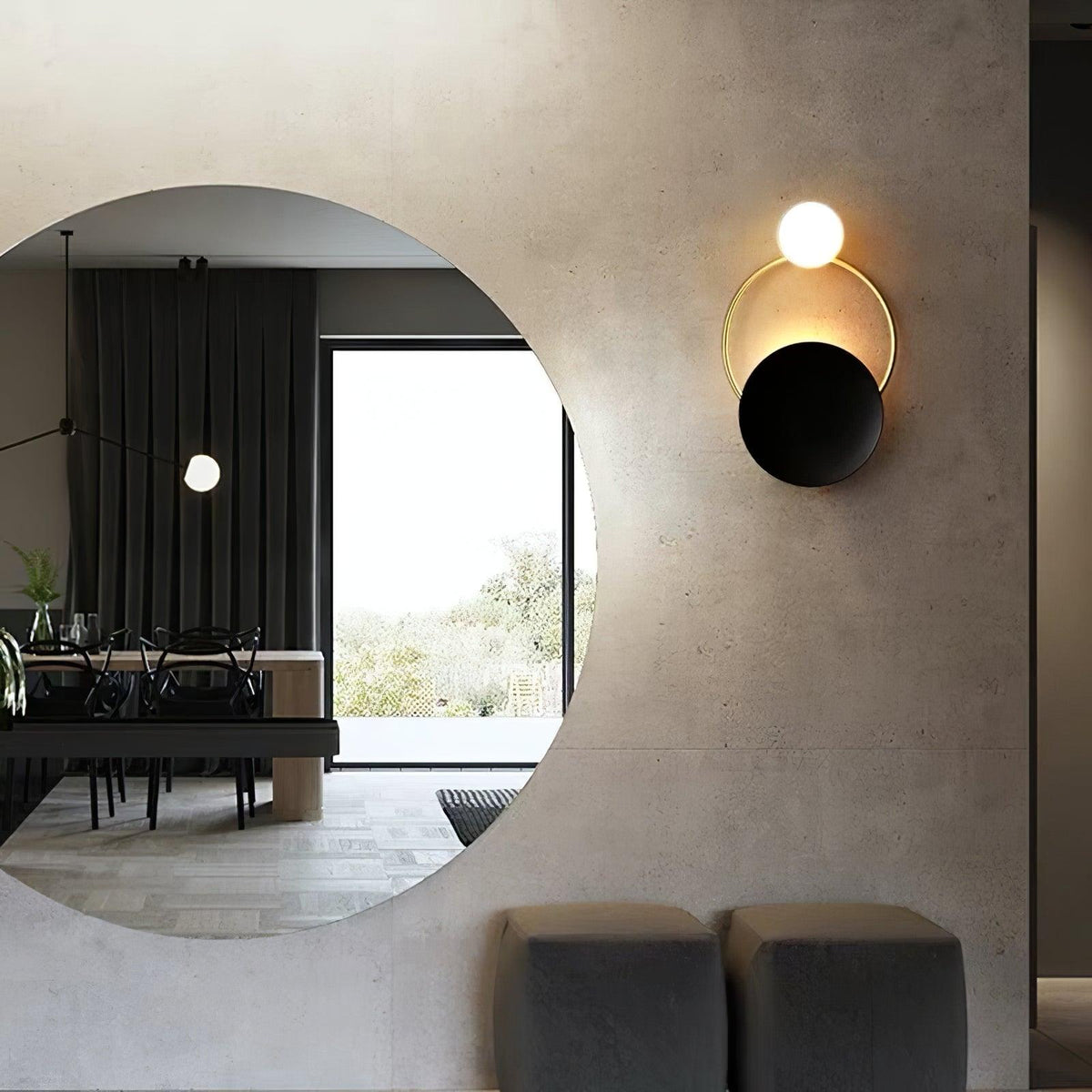 Bolitut Modern LED Triple Rings Wall Lamp, Metal/Glass, Gold/Black, Bedroom