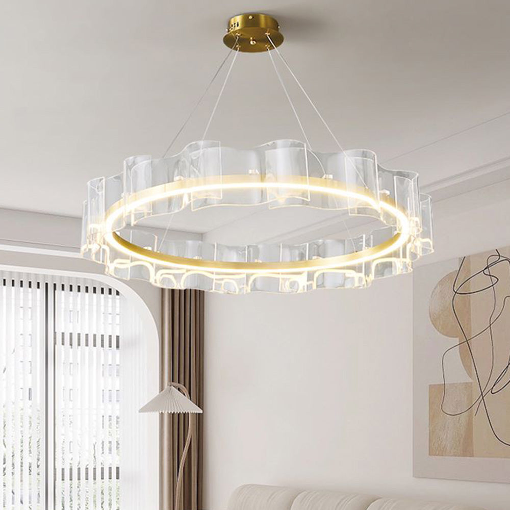 Pebamon Creative Ring Metal/Arcylic Pendant Light, Gold