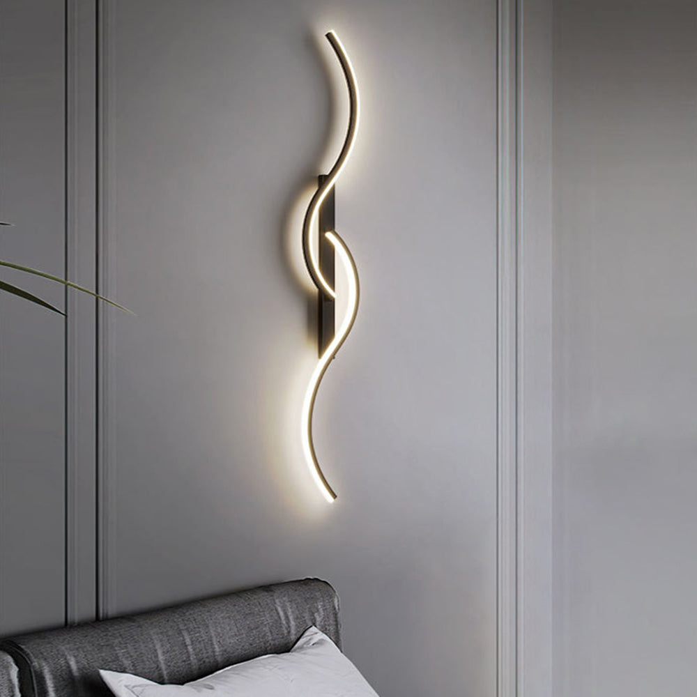 Vireth Modern Linear Wave Bedroom Wall Lamp, Black/Gold-Neutral Decor