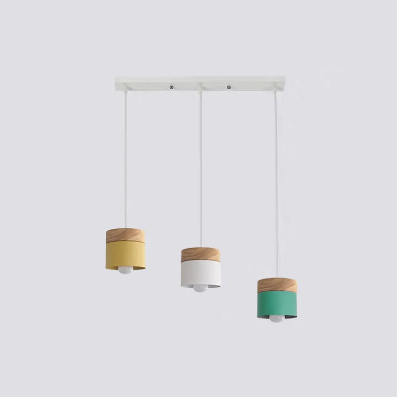 Moturos Modern Can Shape Metal/Wood Pendant Light