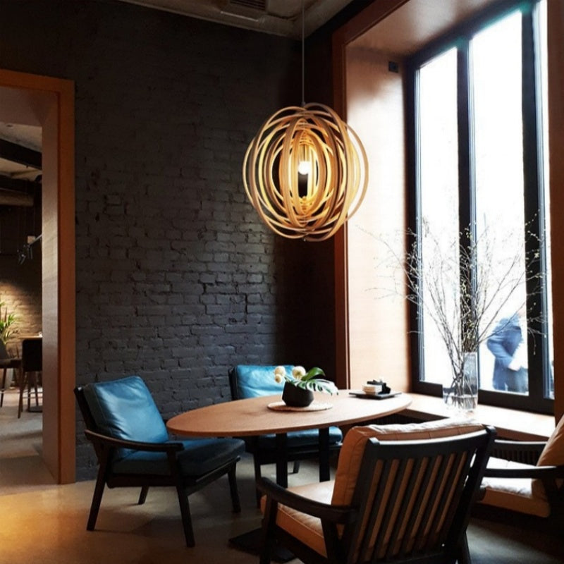 Rovukak Japanese LED Pendant Light Black/Gold Wood Bedroom/Bar