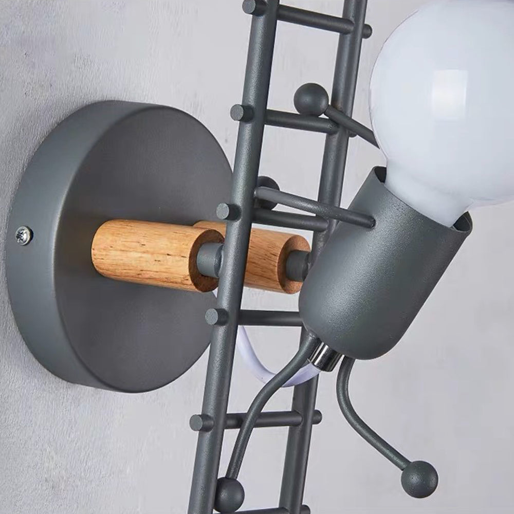 Hibinot Industrial Man Metal/Wood Wall Light, Gray/White/Green