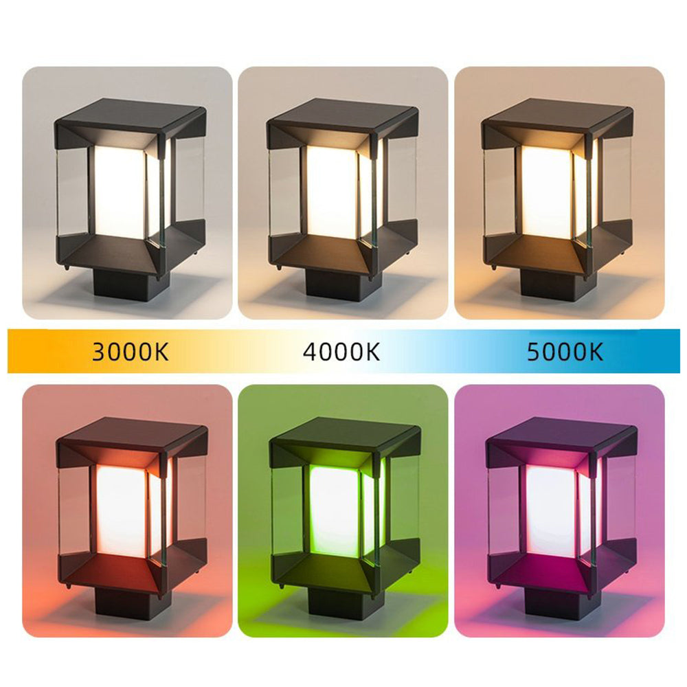 Piluger Modern Rectangular Metal Glass Outdoor Lamp, Black/Black-Gold
