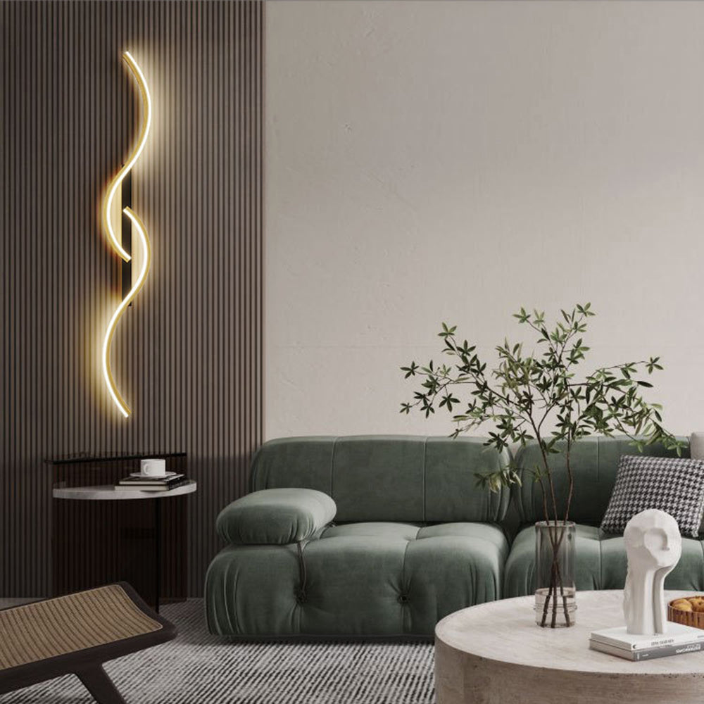 Vireth Modern Linear Wave Bedroom Wall Lamp, Black/Gold-Neutral Decor