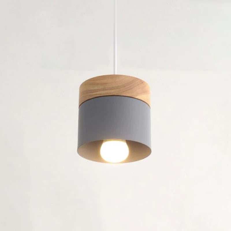 Moturos Modern Can Shape Metal/Wood Pendant Light