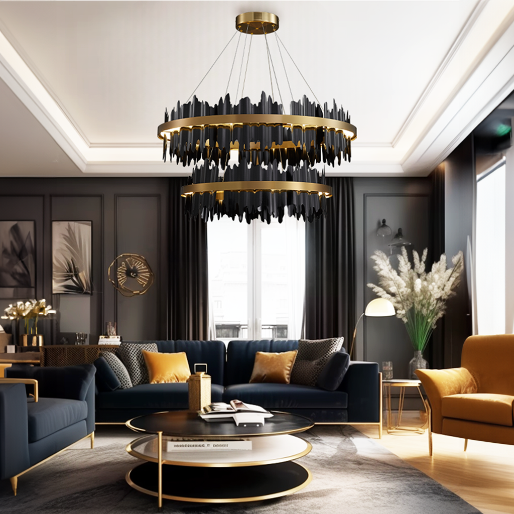 Godusar Industrial Chandelier Cylindrical Metal Black Gold Living Room