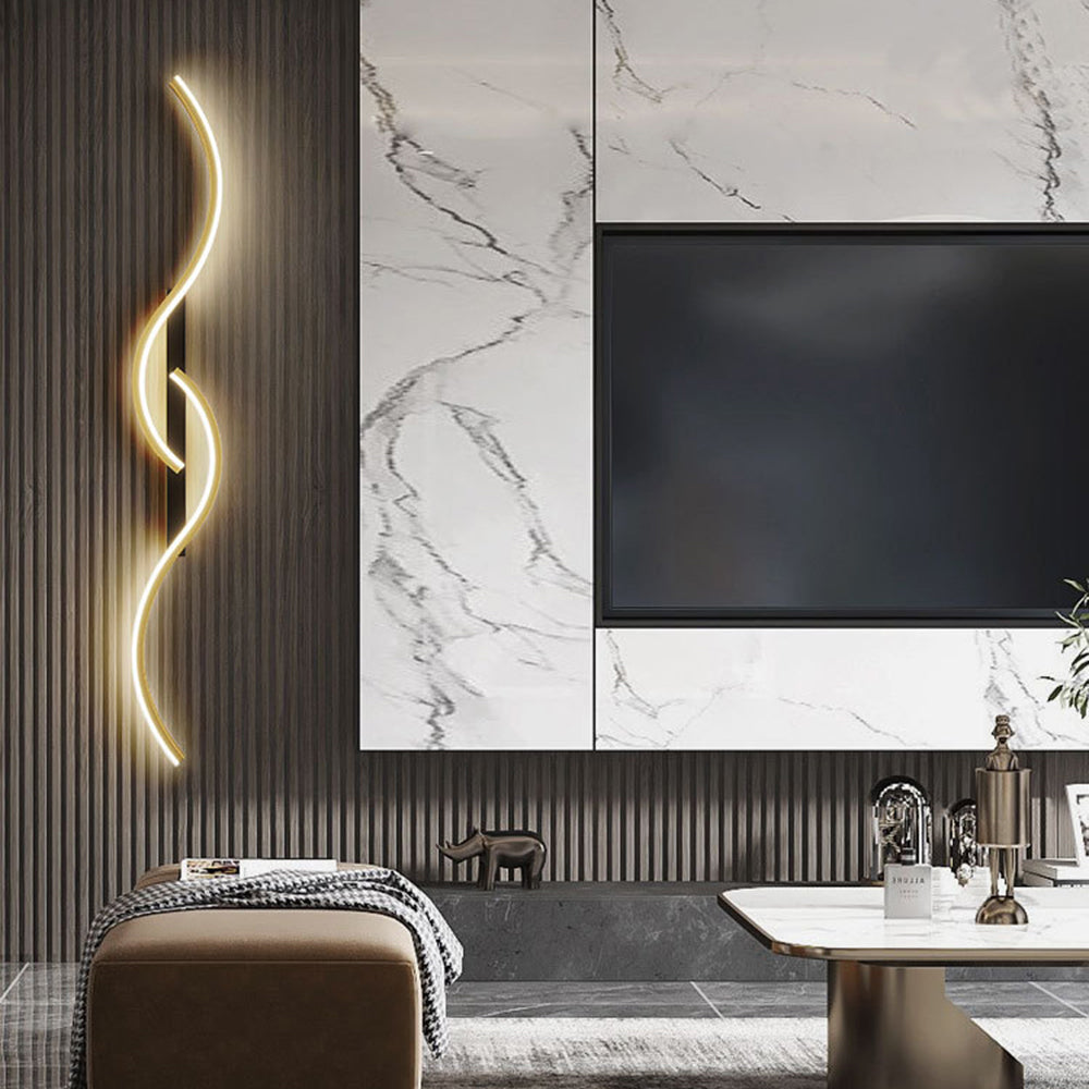 Vireth Modern Linear Wave Bedroom Wall Lamp, Black/Gold-Neutral Decor