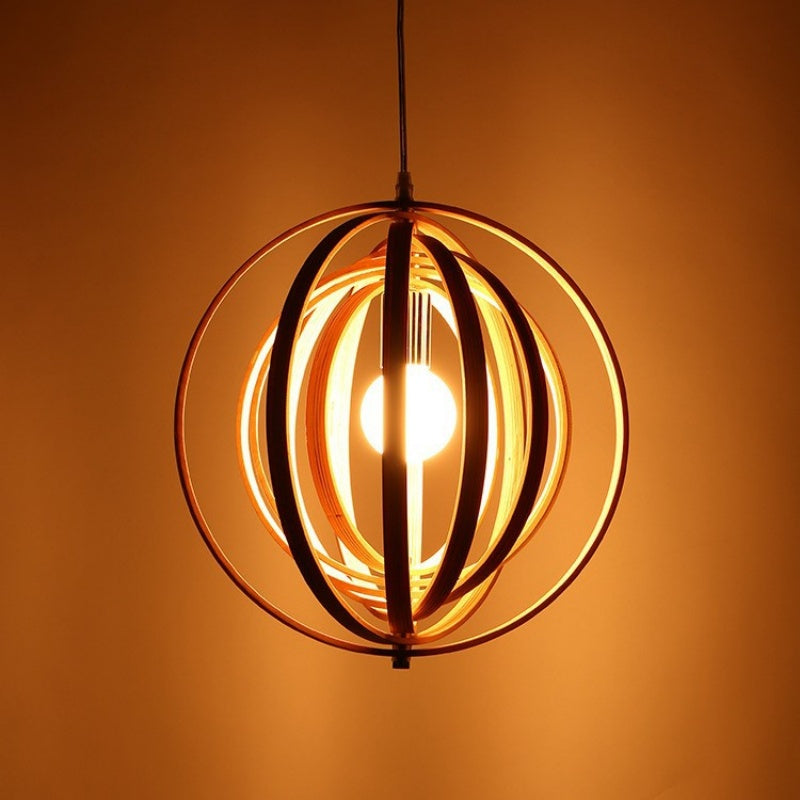 Rovukak Japanese LED Pendant Light Black/Gold Wood Bedroom/Bar