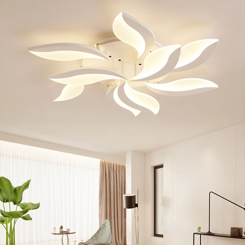 Sumukok Minimalist Art Deco Flower Flush Mount Ceiling Light, White, Living Room