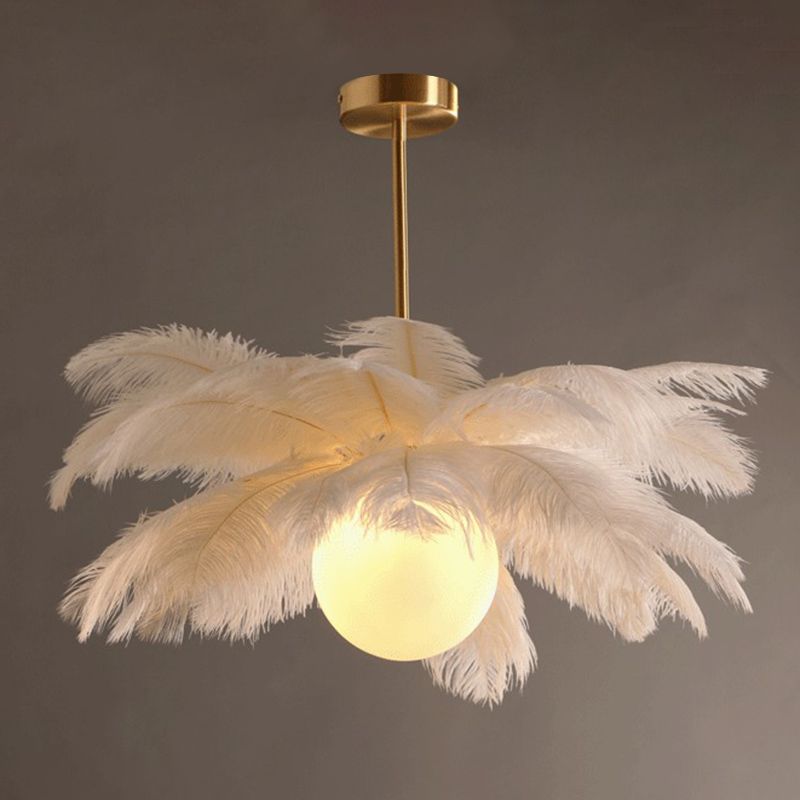 Wagires Ostrich Contemporary Elegant Feather Chandelier, White