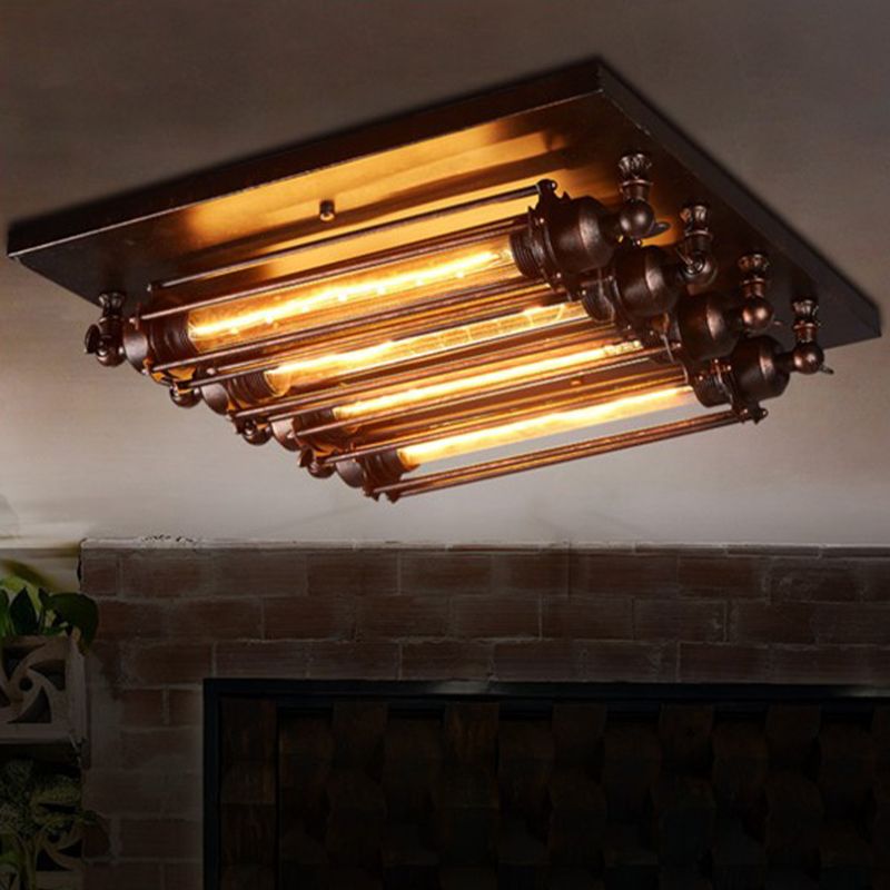 Nikokar Vintage Tubed Metal Flush Mount Ceiling Light, Black, Living Room