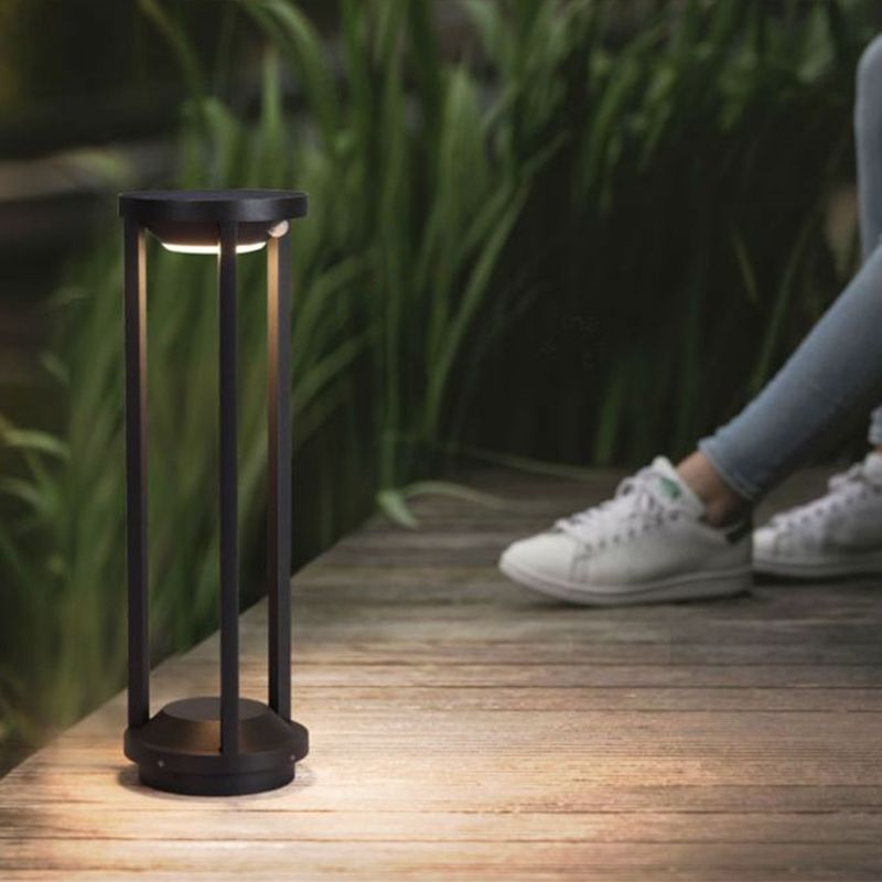 Wikagom Modern Metal Cylindrical Hollow Outdoor Bollard Light, Black