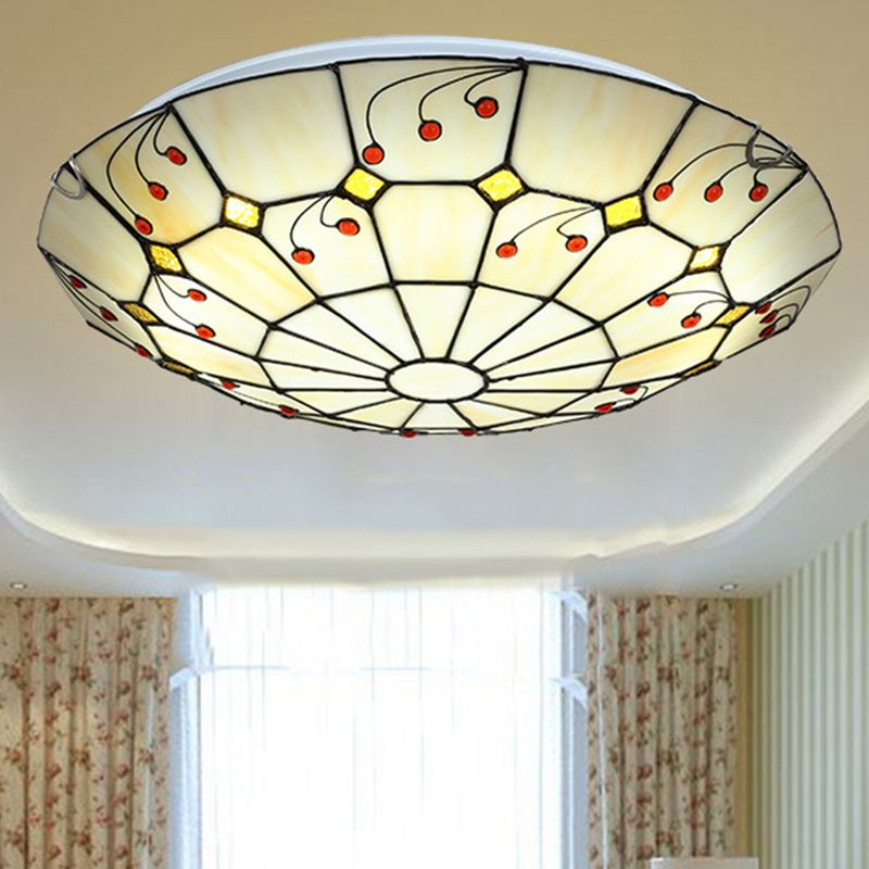 Hukebem Rustic Glass Flush Mount Ceiling Light, White, Kitchen