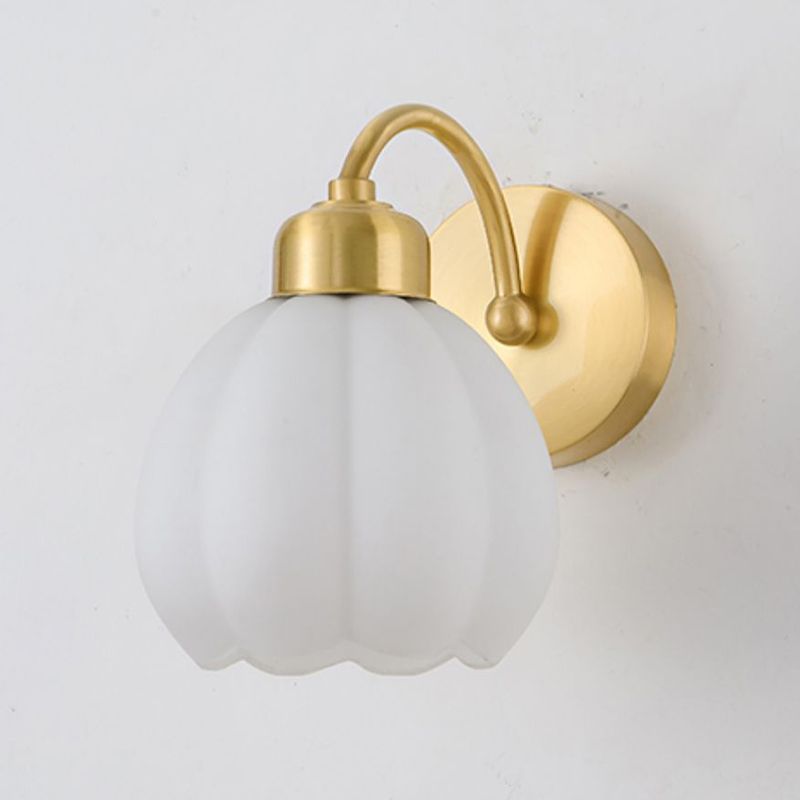 Jekumut Nordic Flower Vanity Glass Metal Wall Lamp, Gold/Ivory