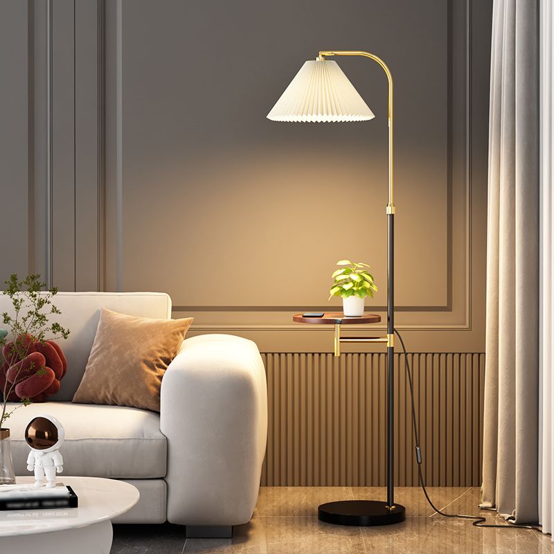 Dovemes Pleated Metal Floor Lamp With Shelves,Gold-Black/Gold
