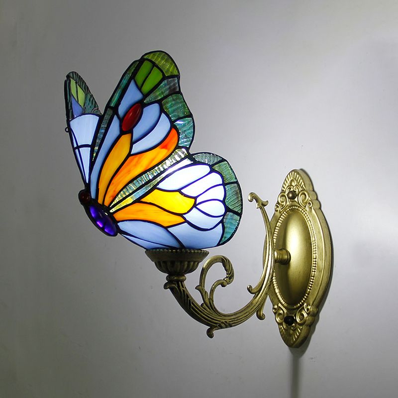 Josuket Artistic Butterfly Metal/Glass Lamps Wall, Red/Blue/Multi-Color/Light Blue