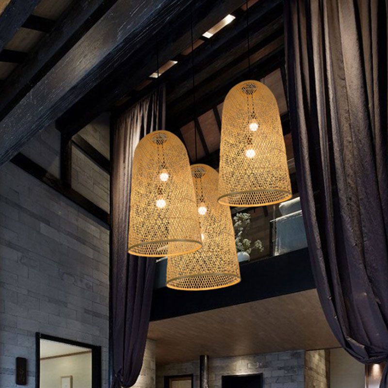 Gabudam Natural Handmade Bamboo Led Pendant Light, Bedroom